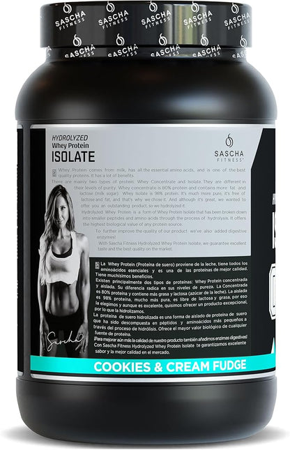 SASCHA FITNESS Hydrolyzed Whey Protein Isolate,100% Grass-Fed (2 Pounds, Cookies & Cream)