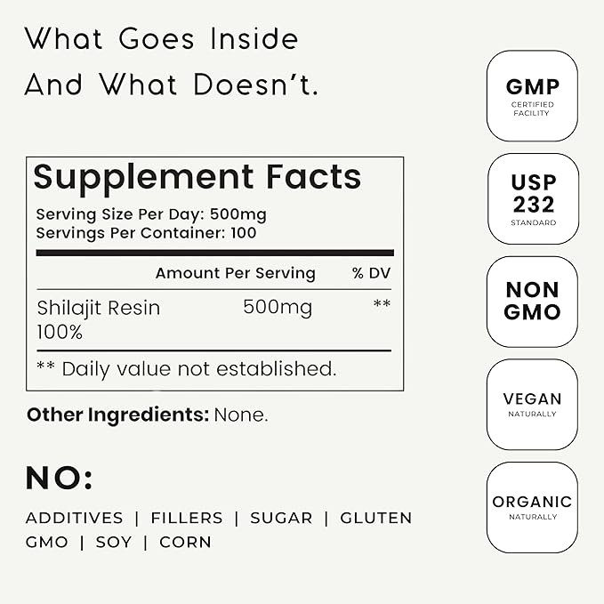 Himalayan Shilajit Resin - Authentic, Pure, Natural - 50 gram, 100 Servings - Lab Test Report Included - Standardized - 500mg - Fulvic Acid Supplement for Men & Women, Organic, Gold Grade