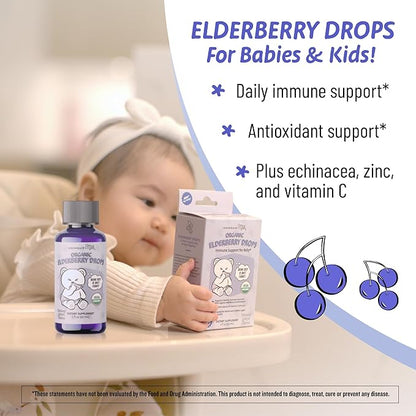 Legendairy Milk Organic Elderberry Drops - Baby Multivitamin with Echinacea, Vitamin C & Zinc for Immune Support - Ideal for Babies & Toddlers, Non-GMO - 30 Servings