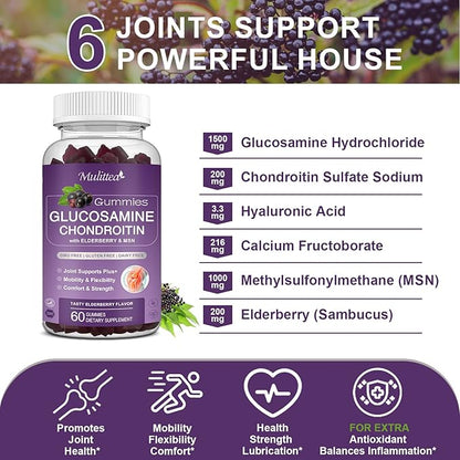 Glucosamine Chondroitin Gummies - Extra Strength Joint Support Supplement with MSM & Elderberry for Natural Joint, Antioxidant Immune Support for Adults, Men & Women-(3 Pack)