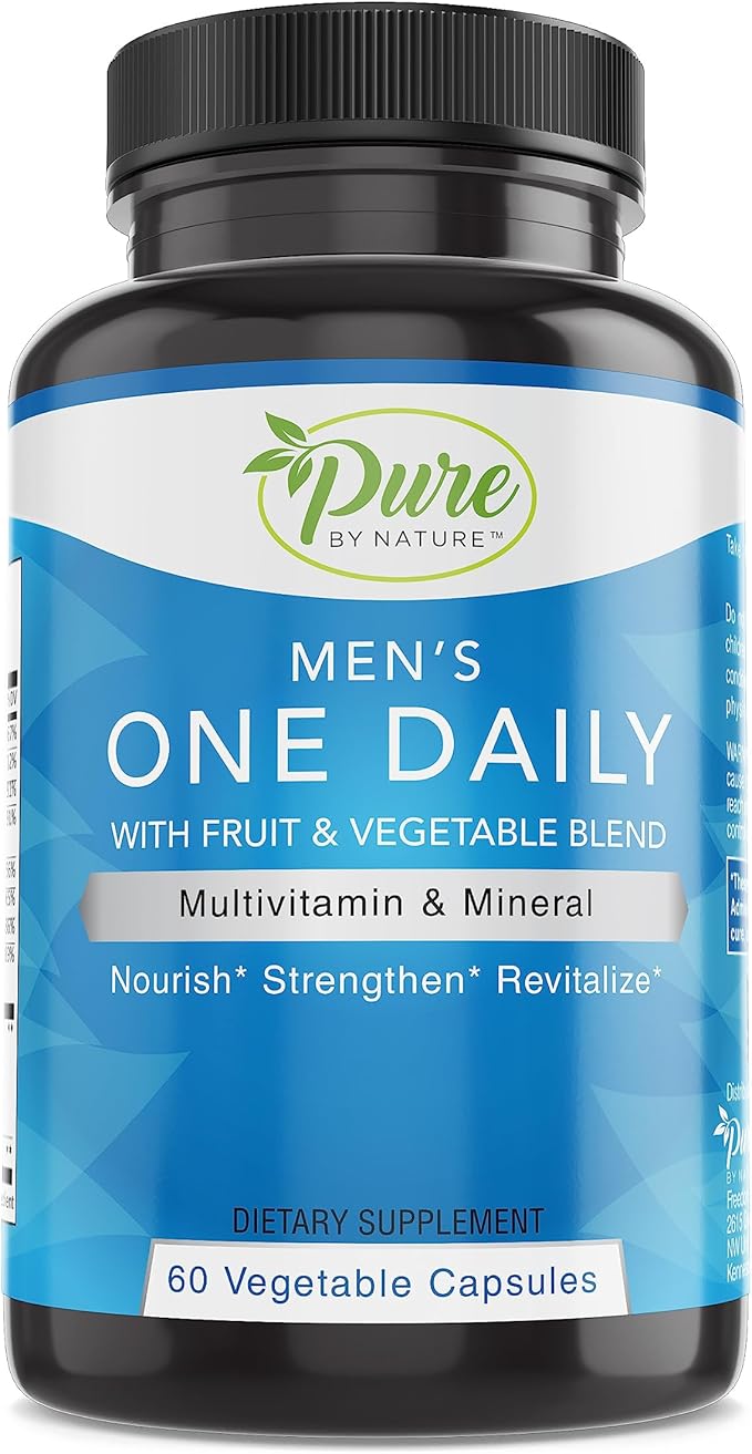 Pure By Nature One-Daily Multivitamin for Men, Immune Support Supplement with Non-GMO Ingredient, Vitamin & Minerals for Energy, 60 Veggie Capsules