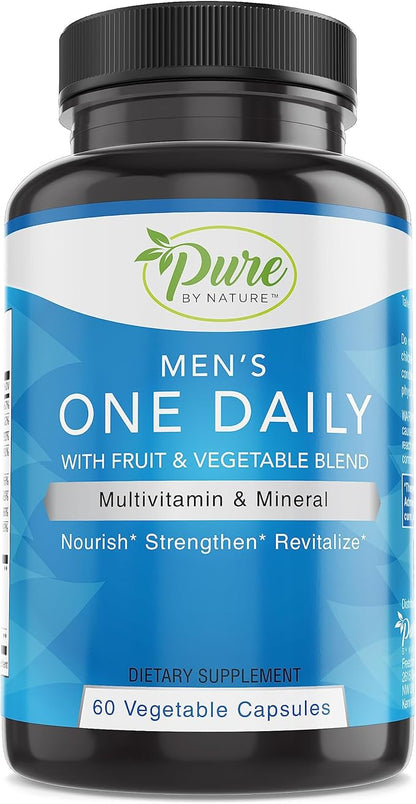 Pure By Nature One-Daily Multivitamin for Men, Immune Support Supplement with Non-GMO Ingredient, Vitamin & Minerals for Energy, 60 Veggie Capsules
