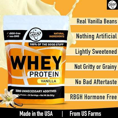 Whey Protein Powder- Vanilla 2lb - All Natural, Low Carb, Low Calorie, Soy Free, Gluten Free, Made in USA
