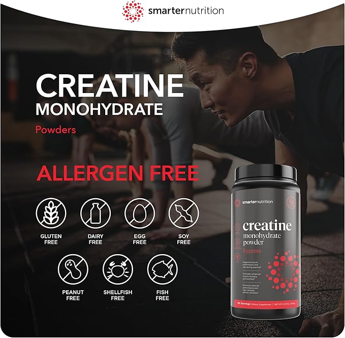 Smarter Nutrition Creatine Monohydrate Powder 150g, 5000mg Per Serving (5g) - Keto Friendly, Unflavored, Gluten-Free, Pre & Workout Recovery Support, Promotes Muscle Mass &. Endurance - 30 Servings