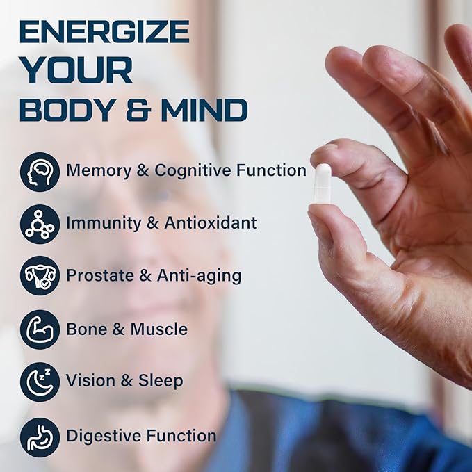 Mens Multivitamins 50 plus - Daily Multivitamin for Men with Fermented Herbal Extracts & 43 Nutrients - Mens Vitamins Multivitamin Supports Memory & Brain, Energy, Bone Health - Supports for Men 18+