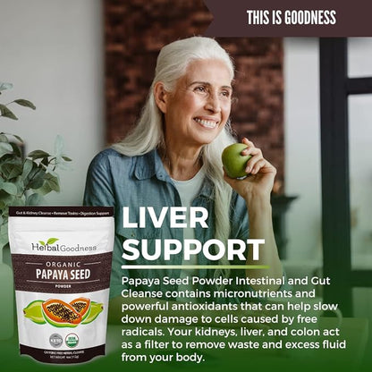 Organic Papaya Seeds Powder 4oz - 100% Natural Cleanse with Papain for Gut & Digestive Health Support - Papaya Seed for Body Detox & Colon Broom Formula - 1 Pack