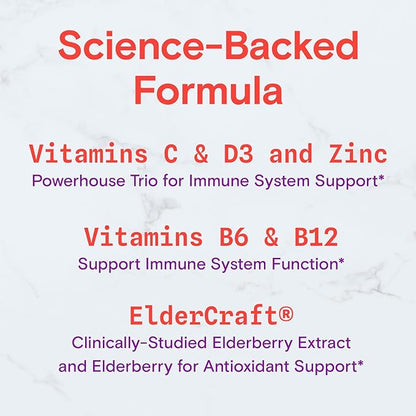 SmartyPants Kids Immunity Elderberry Gummies: Kids Immune Support Supplement, Vitamin C, Vitamin D, Vitamins B6 & B12 and Zinc, Gluten Free, Elderberry Flavor, 60 Count (30 Day Supply)