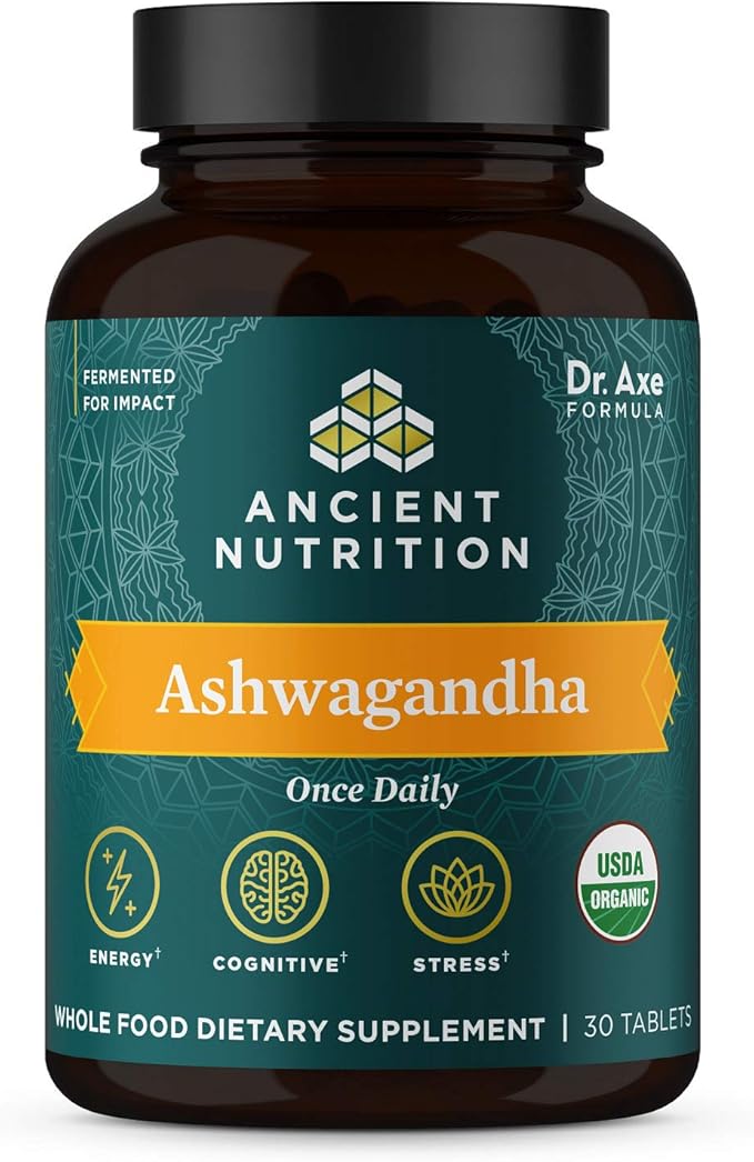 Ashwagandha Tablets by Ancient Nutrition, Stress Relief, Supports Energy, Mental Clarity and Concentration, Reduces Fatigue and Anxiousness, Paleo and Keto Friendly, 30 Capsules