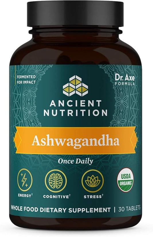 Ashwagandha Tablets by Ancient Nutrition, Stress Relief, Supports Energy, Mental Clarity and Concentration, Reduces Fatigue and Anxiousness, Paleo and Keto Friendly, 30 Capsules