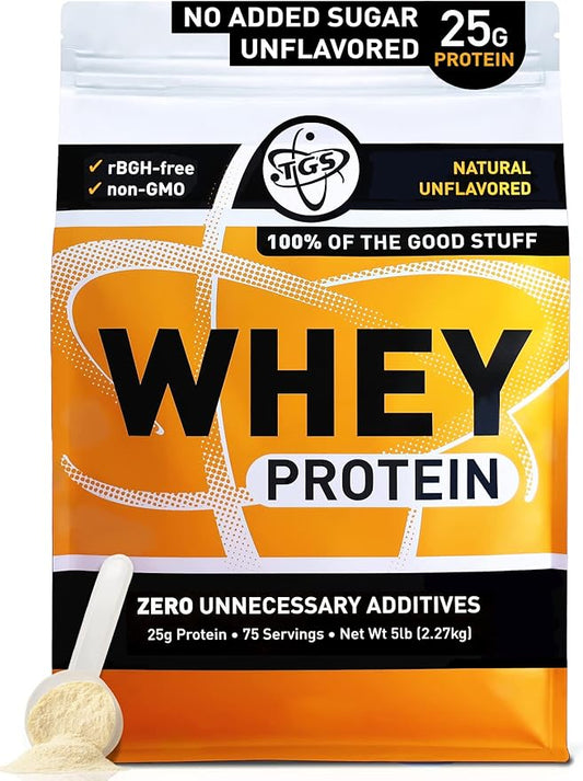 Whey Protein Powder - Unflavored, Unsweetened, Keto - 5lb - Low Carb, Low Calorie, No Soy, Made in USA