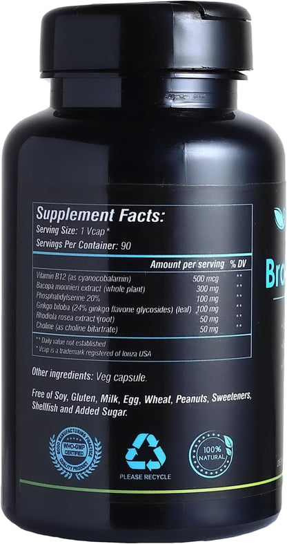 Brain Booster 90 Veggie Capsules, Dietary Supplement for Healthy System, Vitamin Capsules for Men, Women and Adults, Multivitamins Capsules for Brain, Vitamin Supplements.