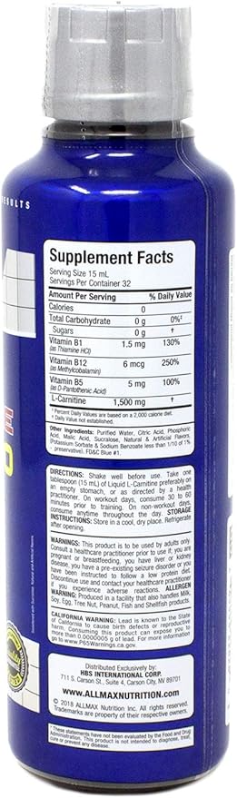 ALLMAX Nutrition Liquid L-Carnitine 1500, Blue Raspberry, 16 oz (473 ml)