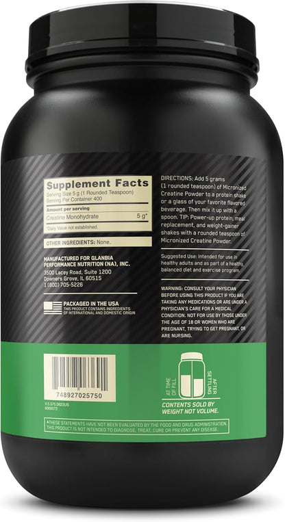 Optimum Nutrition Micronized Creatine Monohydrate Powder, Unflavored, Keto Friendly, 400 Servings (Packaging May Vary)