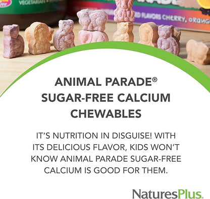 NaturesPlus Animal Parade Sugar-Free Children's Calcium, Vanilla Sundae Flavor - 90 Chewable Animal Shaped Tablets - Magnesium for Bone Health - Gluten Free - 45 Servings