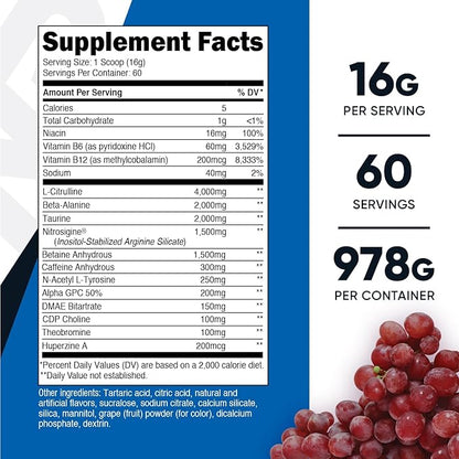 Nutricost Pre-X Xtreme Pre-Workout Complex Powder, Grape, 60 Servings, Vegetarian, Non-GMO and Gluten Free