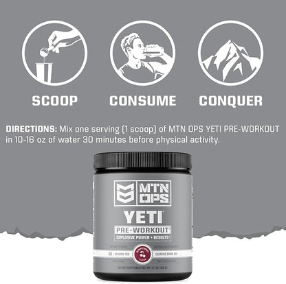 MTN OPS Yeti Monster Pre-Workout Powder Energy Drink 30-Serving Tub, Black Cherry