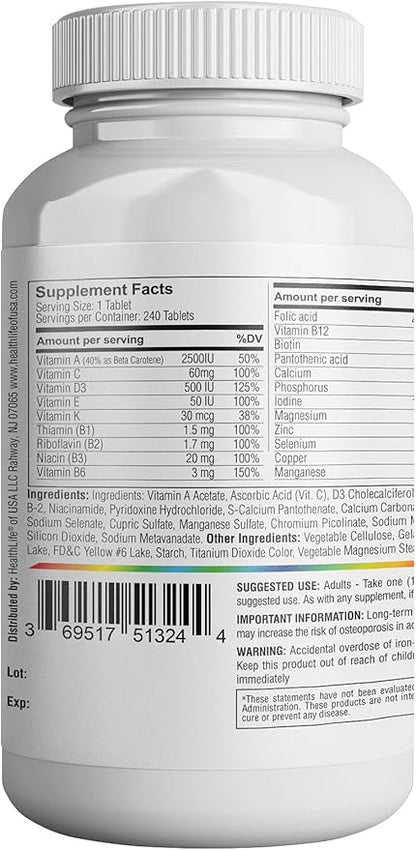 Multivitamin, Multimineral Supplement w/Antioxidants, Zinc, Vitamin D3 & B Vitamins, Gluten Free, Non-GMO Ingredients - (240 Count) 365 Health