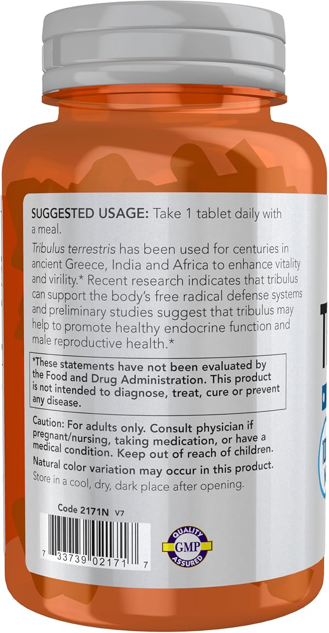 NOW Foods Sports Nutrition, Tribulus (Tribulus terrestris) 1,000 mg, Double Strength, Men's Health, 90 Tablets