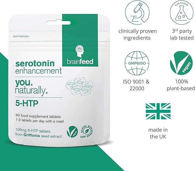 Serotonin Supplements (60) | 1-a-Day Serotonin Mood Support | 5HTP 100mg Per Tablet from Griffonia Seed Extract | Natural Serotonin Booster | 2 Month Supply