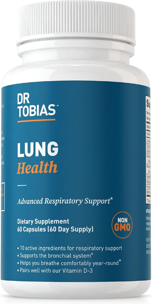 Dr. Tobias Lung Health, Lung Support Supplement with Vitamin C, Butterbur, Quercetin & Bromelain, Lung Cleanse & Detox Formula for Bronchial & Respiratory System, Non-GMO, 60 Capsules, 60 Servings