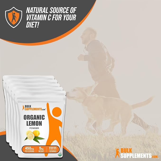 BulkSupplements.com Organic Lemon Powder - Natural Vitamin C Source, Fruit Powder, Lemon Flavoring - for Smoothies & Juice, Gluten Free - 450mg per Serving, 5kg, Pack of 5 (11 lbs)