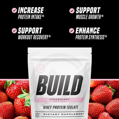 Outwork Nutrition Build Whey Protein Isolate Powder - Low Lactose, Gluten-Free Protein Powder for Muscle Growth & Workout Recovery, Backed by Science, Strawberry, 1.8lbs