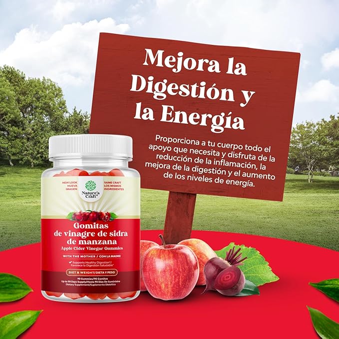 Gomitas ACV de Vinagre de Sidra de Manzana – Suplemento de Energético Natural con la Madre para la Limpieza del Cuerpo, Apoyo Inmunológico y Salud Intestinal – ACV con Vitamina B12 y Raíz de Betabel