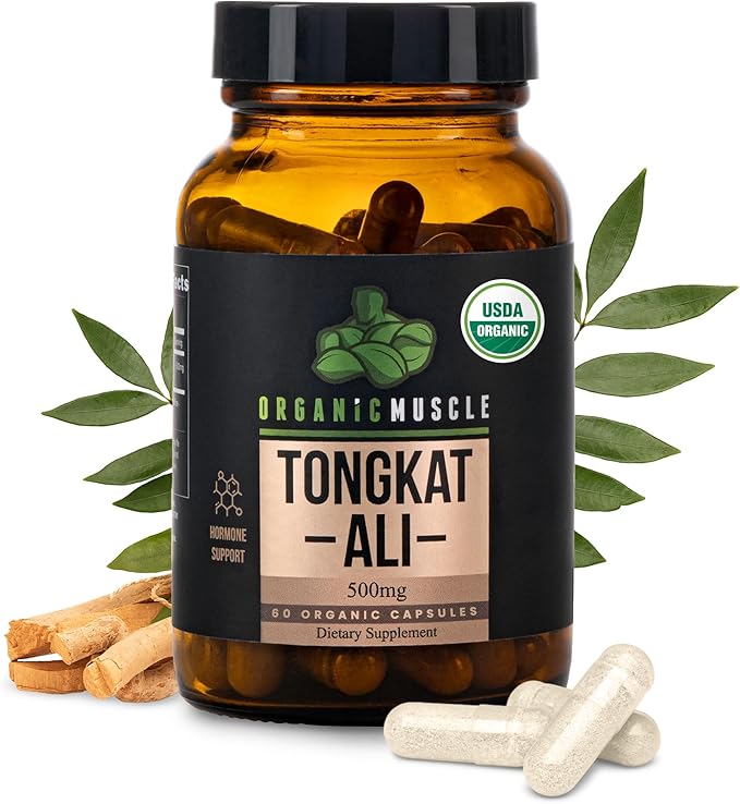 Organic Muscle Tongkat Ali for Men, 500mg - Pure & Potent USDA Eurycoma Longifolia Root Supplement 60 Count – Wild Grown Men's Health Hormone Support for Male Performance, Drive & Energizer