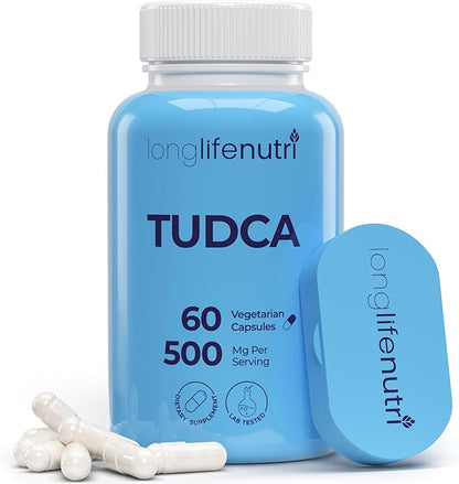 TUDCA - Tauroursodeoxycholic Acid Bile Salt, 500mg per Serving & 60 Vegetarian Capsules, Formulated for Liver Wellness, Natural Ingredients, 30-Day Supply, Made in USA