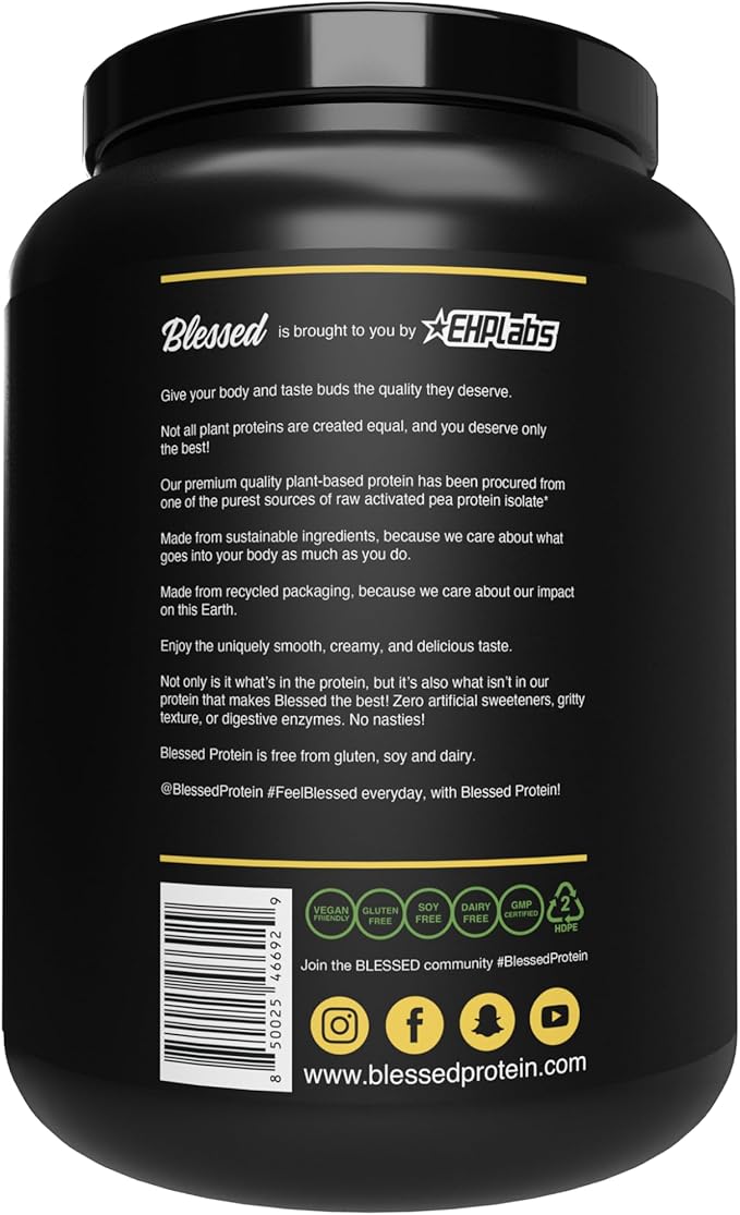 Blessed Vegan Protein Powder - Plant Based Protein Powder Meal Replacement Protein Shake, 23g of Pea Protein Powder, Dairy Free, Gluten Free, Soy Free, No Sugar Added, 30 Servings (Banana Bread)