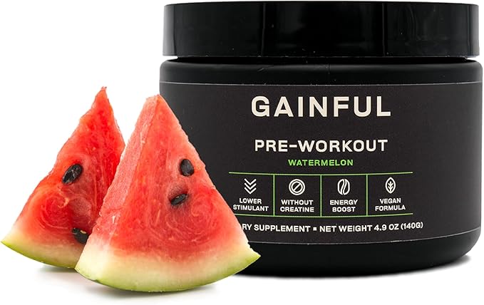 Gainful Pre Workout Powder with Caffeine, L Theanine, L Citrulline, Beta Alanine, BCAA's, Energy & Muscle Support, Watermelon, 14 Servings