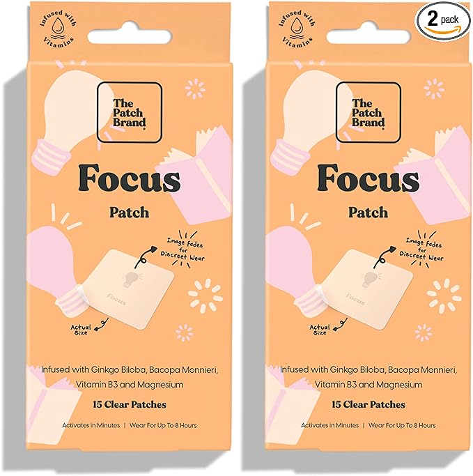 The Patch Brand Focus Patches | Supports Brain Function with B3 and Magnesium | All Natural Vitamins & Mineral Patch Plant Based and Cruelty Free Water Resistant Patches That Last All Day