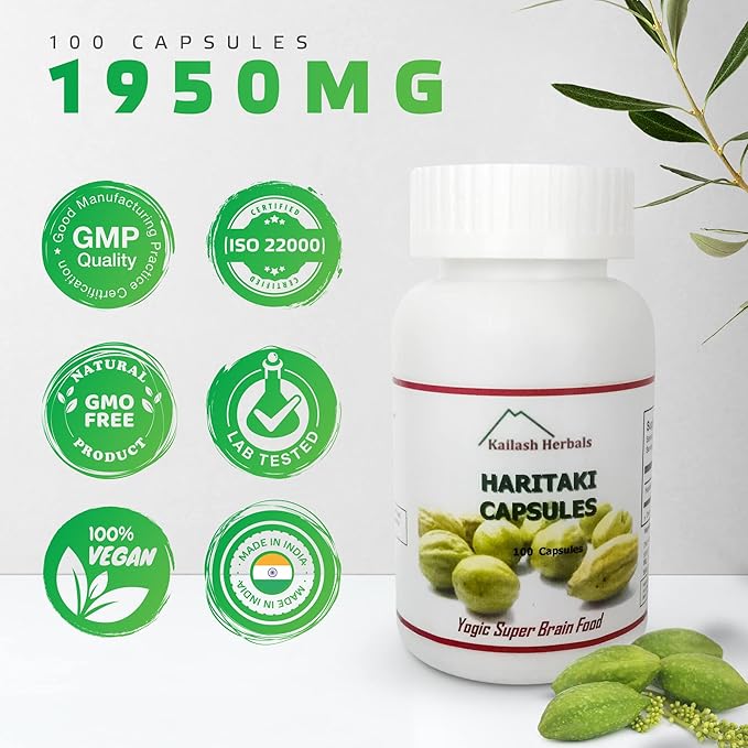 Organic Haritaki Capsules – 2420MG - Improves Digestion - Detoxification & Rejuvenation – Maintains Regularity - Brain Function- 100 Capsules Terminalia chebula | Vegan, Non-GMO