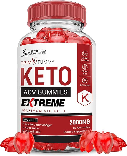 Trim Tummy Keto ACV Gummies Extreme 2000MG Trim Tummy Keto Gummies Apple Cider Vinegar Formulated with Pomegranate Beet Juice Powder B12 Vegan Non GMO 60 Gummys