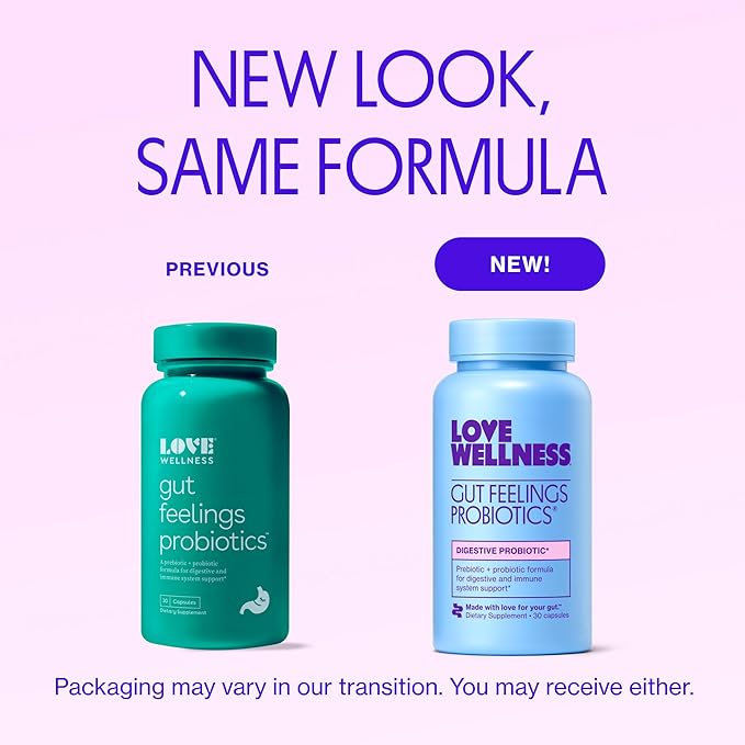 Love Wellness Gut Feelings Probiotic | Gut Health for Women, Digestion Relief & Immune Support Supplement | Womens Probiotic for Gas Relief | 3 Billion CFU | Safe Prebiotic and Postbiotic | 30 Count