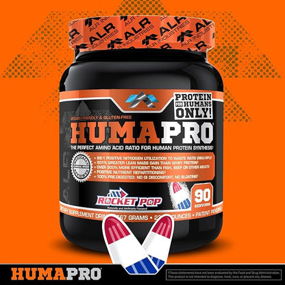 Humapro | Amino Acids Protein Matrix for Humans | 99% Utilization for Lean Muscle | Vegan, Gluten Free | 667g / 90 Servings (Rocket Pop)