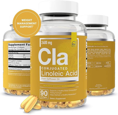 CLA from Safflower Oil - 2400 mg Conjugated Linoleic Acid | Essential Elements - 90 Softgels
