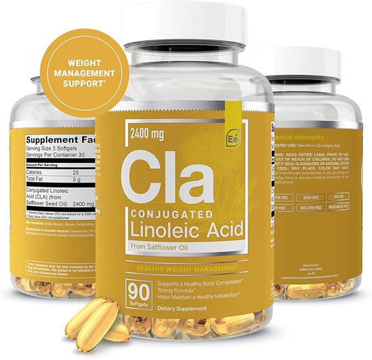 CLA from Safflower Oil - 2400 mg Conjugated Linoleic Acid | Essential Elements - 90 Softgels