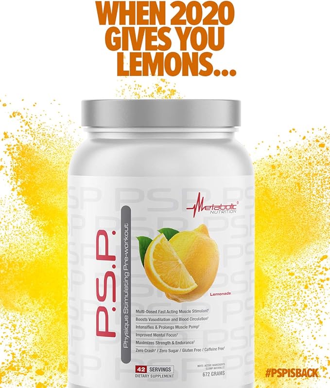 Metabolic Nutrition P.S.P. Physique Stimulating PreWorkout 672g Zero Sugar Caffeine Free (Lemonade)
