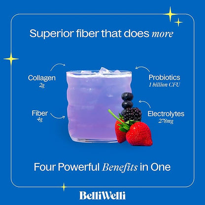 Daily Fiber Supplement Powder with Collagen, Probiotics & Electrolytes | Supports Digestive Health, Gut Balance & Debloating | Wild Berry | 16 Servings