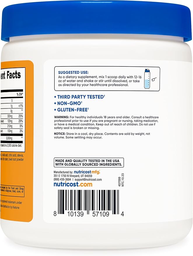 Nutricost BHB Salts Drink Mix (30 Servings, Peach Mango Flavored) (5G BHB Per Serving) - 0G Total Sugars, Vegetarian Product