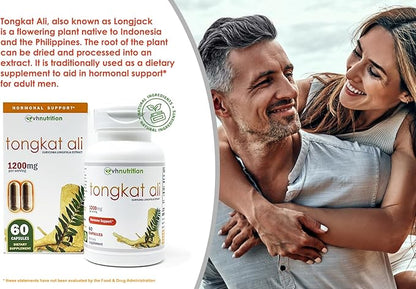 VH Nutrition TONGKAT ALI | Extra Strength Hormone Support for Men* | 200 to 1 Blend Standardized Eurycoma Longifolia (LongJack) Extract Powder | 60 Capsules