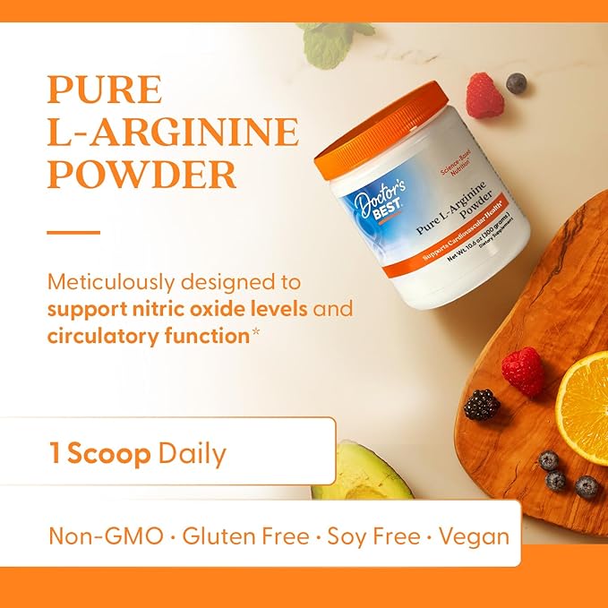 Doctor's Best L-arginine HCL Powder, Non-GMO, Vegan, Gluten Free, Soy Free, Helps Promote Muscle Growth, 300g