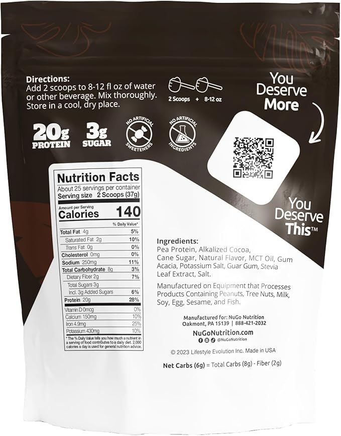 NuGo Slim Dark Chocolate Crunchy Peanut Butter, 17g Vegan Protein, 3g Sugar, 12 Count and NuGo Plant Protein Powder, 20g Protein, 3g Sugar, 25 Servings