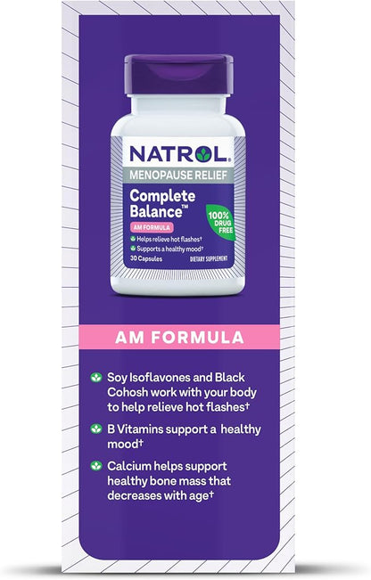 Natrol Complete Balance, Dietary Supplement for Menopause Relief, A.M./P.M. Menopause Relief for Women, 60 Capsules, Up to a 30 Day Supply