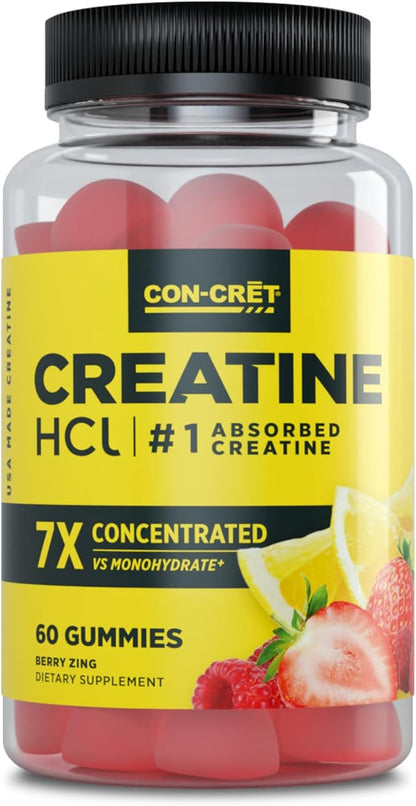 Creatine HCl Gummies for Men & Women | Muscle, Cognitive, Cellular Energy Support | No Bloating or Cramps | USA Made | Berry Zing (60 Count)