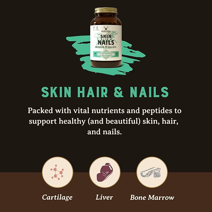 HEART & SOIL - Skin, Hair & Nails Supplement - Hair Skin and Nails Vitamins - Enriched with Biotin, Collagen, Vitamins A & E, Riboflavin, Elastin & More - 180 Capsules