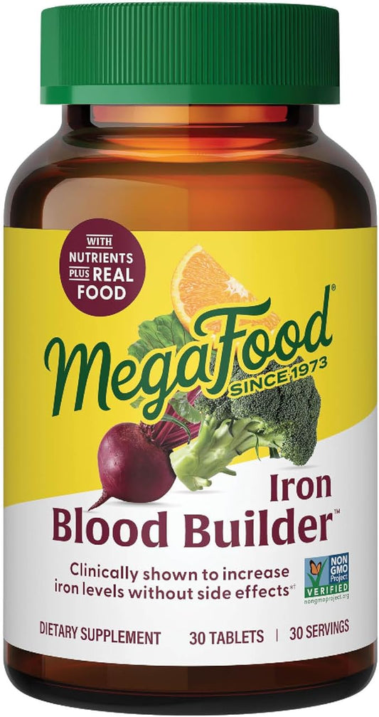 MegaFood Blood Builder - Iron Supplement Clinically Shown to Increase Iron Levels Without Side Effects - Iron Supplement for Women with Vitamin C, Vitamin B12 and Folic Acid - Vegan - 30 Tabs