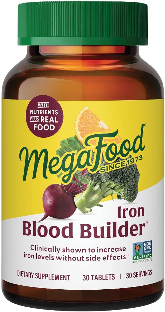 MegaFood Blood Builder - Iron Supplement Clinically Shown to Increase Iron Levels Without Side Effects - Iron Supplement for Women with Vitamin C, Vitamin B12 and Folic Acid - Vegan - 30 Tabs