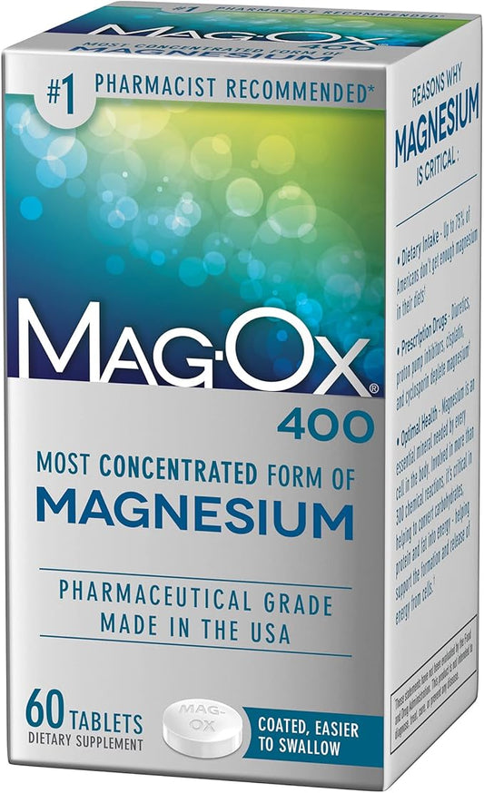 Mag-Ox 400 Magnesium Mineral Dietary Supplement Tablets, 483 mg Magnesium Oxide, 60 Count